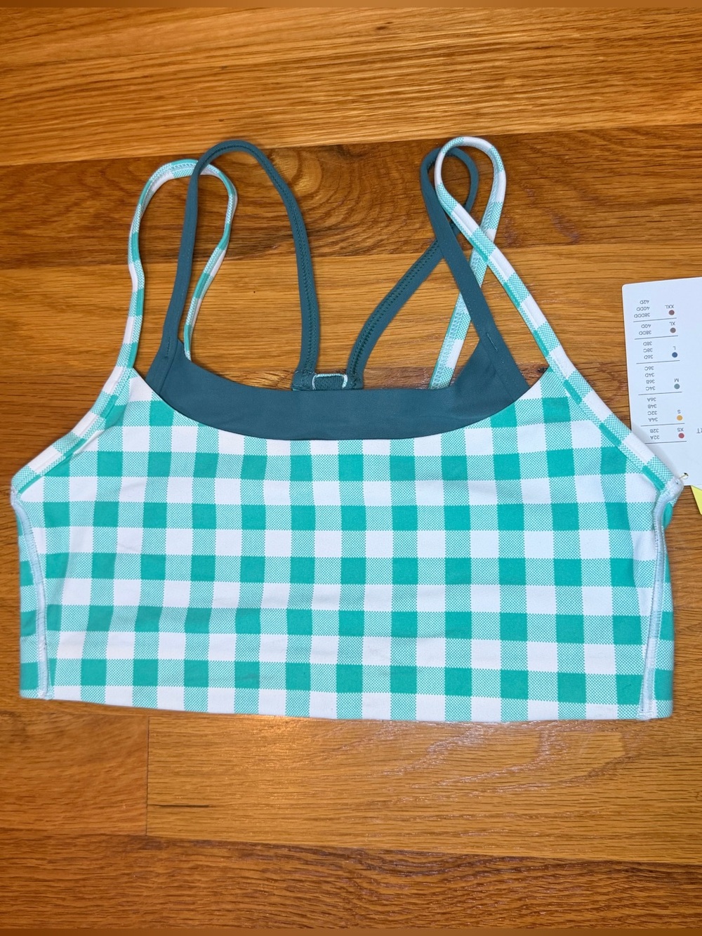 NWT All in Motion Everyday Soft Gingham Sports Bra Green White Size S